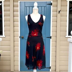 GEORGIOU 100% Silk Floral Sleeveless Dress - with ties on the back Women Size 8